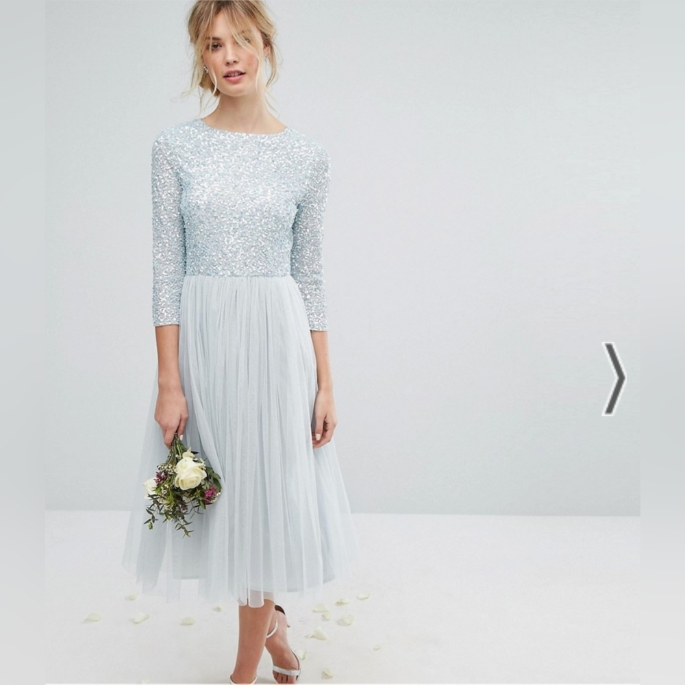 Asos Maya Tall 3/4 sleeve midi dress with sequin and tulle skirt